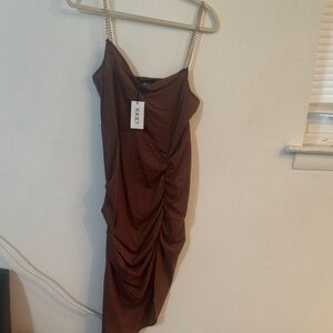 Cider Chocolate Brown Ruched Midi Dress